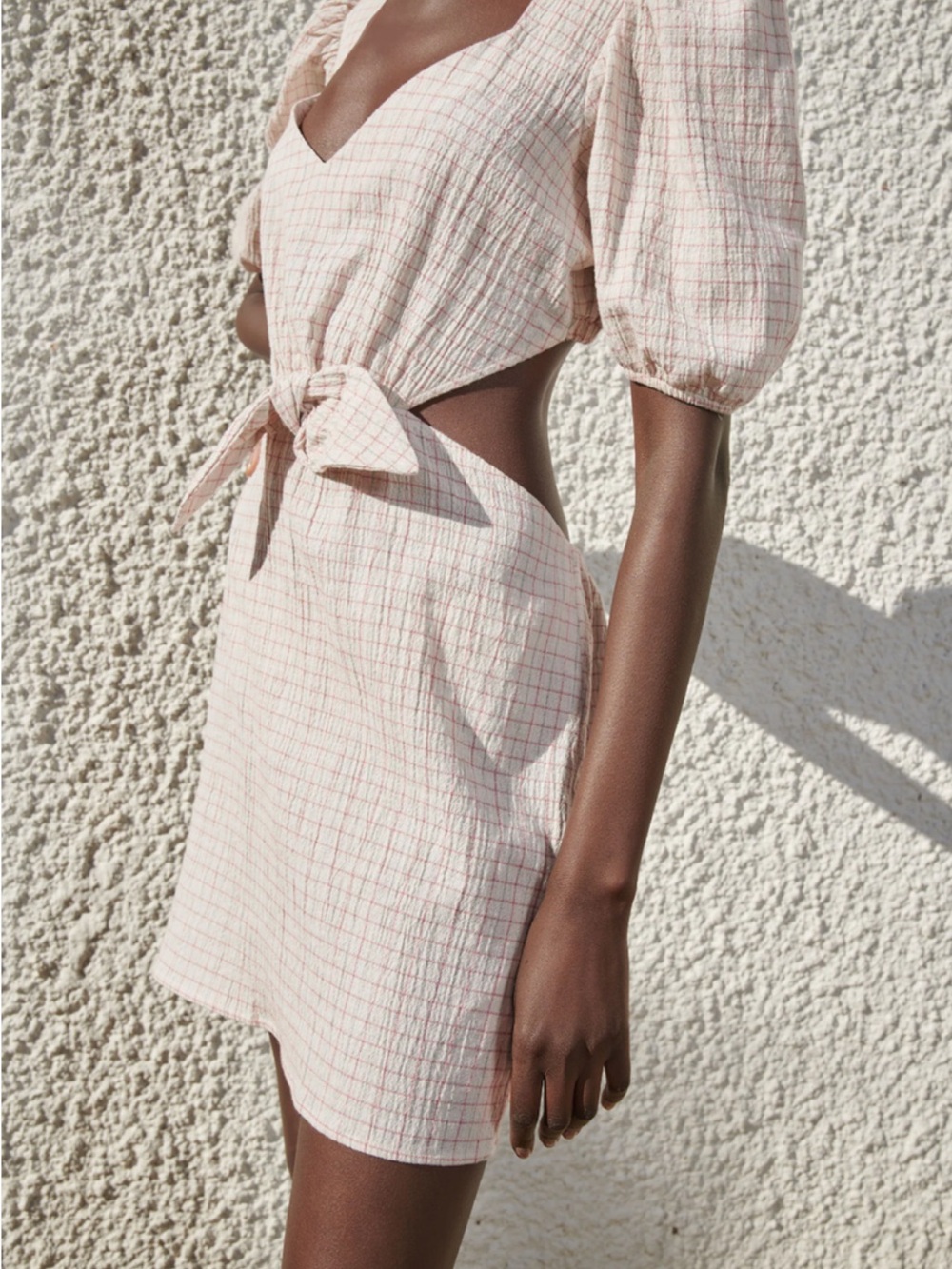 Zara Light Pink Check Tie-Front Mini Dress